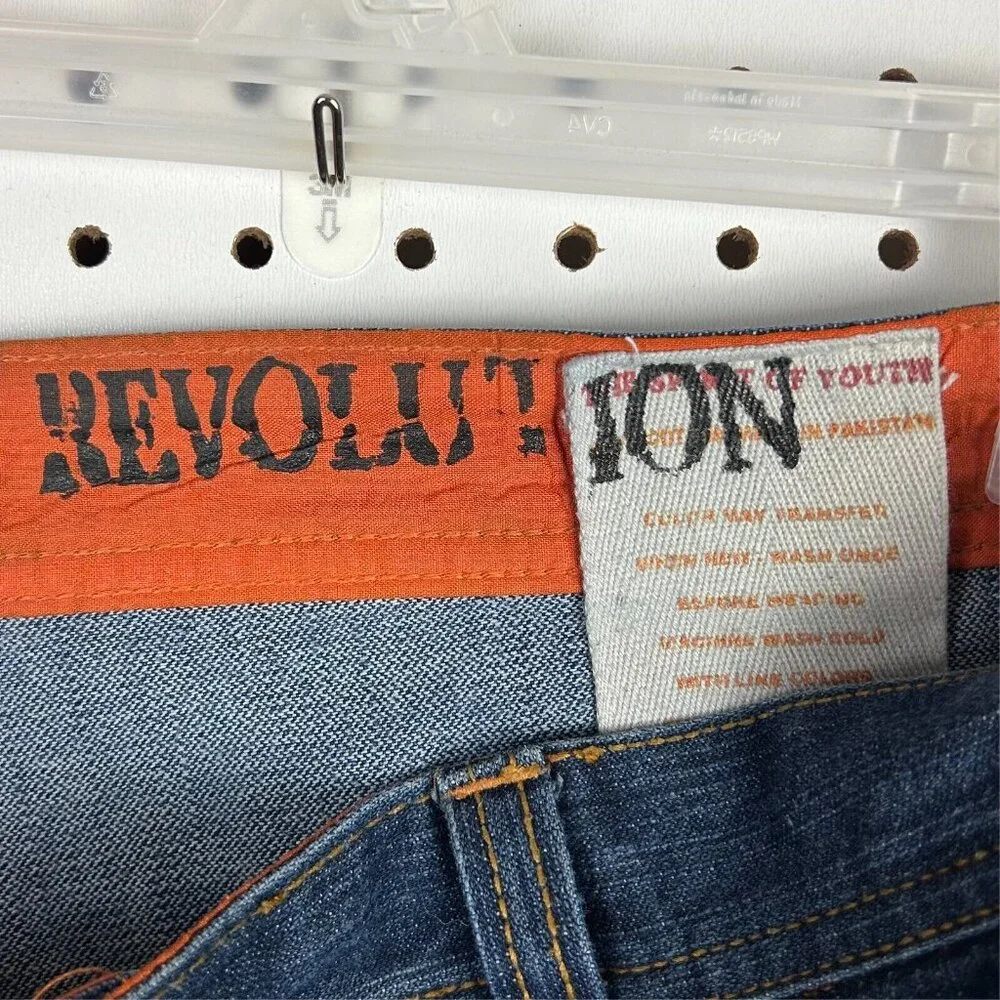 Revolution Y2K Jeans 38x34 Tribal Stitched Pockets Streetwear Skate Baggy Button
